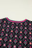 Black Contrast V Neckline Bracelet Sleeve Vintage Floral Blouse by Wild and Free Boutique