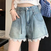 Plus-size Lace-trimmed High-waisted Denim Shorts by My Store
