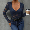 Women’s Lace Long Sleeve Bodysuit – Deep V Neck Solid Top by FitiqueFit