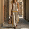 Women’s Contrast Color Sleeveless Vest and Wide-Leg Pants Set by FitiqueFit