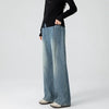 Retro Loose Straight-Leg High-Waist Floor-Length Wide-Leg Maternity Jeans by FitiqueFit