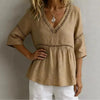 Women's V-Neck Hollow-Out Fringe Cotton-Linen Top by FitiqueFit