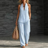 Women's Striped Sleeveless Top & Wide-Leg Pants Set – Fashionable 2-Piece by FitiqueFit