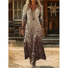 Women's Retro Chic 3D Print V-Neck Long-Sleeve A-Line Dress by FitiqueFit