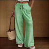 Women's Striped Wide-Leg Trousers – Lace-Up Elastic Waist Loose Fit by FitiqueFit