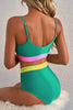 Sea Green Contrast Trim Colorblock Patchwork High Waisted Bikini by Wild and Free Boutique