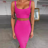 Solid Color Sling U-neck Short Top High Waist Slim Hip Skirt Bandage Skirt Suit
