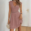 Women’s V‑Neck Short‑Sleeve Dress with Lace Trim by FitiqueFit