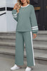 Gray Varsity Stripe Patchwork Puff Sleeve Pullover Drawstring Wide Leg Pant Set by Wild and Free Boutique