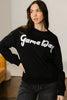 Black Chenille Game Day Graphic Drop Shoulder Sweatshirt by Wild and Free Boutique