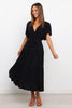 Front Tie Short Sleeve Tiered Midi Dress