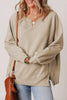 Parchment Raw Edge Exposed Seam Raglan Sleeve Side Slit Sweatshirt by Wild and Free Boutique