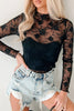 Apricot Pink Mock Neck Floral Lace Mesh Long Sleeve Top by Wild and Free Boutique