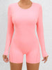 Cutout Round Neck Long Sleeve Active Romper