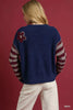 Umgee Flower Jacquard Striped Long Sleeve Sweater by FitiqueFit