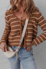 Chestnut Tie Front Striped Knit V Neck Cardigan Sweater by Wild and Free Boutique