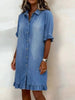 Women's Faux Denim Ruffle-Sleeve Shirt Dress by FitiqueFit