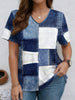 V-Neck Denim Print Short Sleeve T-Shirt | Loose Casual Tee by FitiqueFit