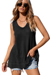 Black Scoop Neck Waffle Knit Splicing Flowy Vest