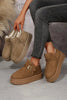 Coffee Buckle Detail Round Toe Platform Cozy Winter Boots by Wild and Free Boutique