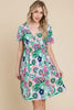 Ruched Floral V-Neck Short Sleeve Summer Dress – Flattering and Feminine Dress with a Chic V-Neckline and Ruched Detailing by Stevvex