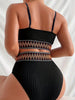 Bikini Scoop Neck High Waist 2 Piece Swimsuit for Women – Chic Solid Color Bikini Set with Contrast Band Detail – Stretchy Comfortable Flattering Swimwear for Beach Pool and Summer Vacation by Stevvex