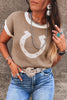Black Horse Shoe Pattern Contrast Trim Short Sleeve Sweater by Wild and Free Boutique