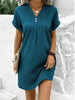 Button-Front V-Neck Dress – Short Sleeve Solid Casual Shirt Dress by FitiqueFit