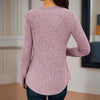 Women's Solid Color Button V-Neck Long Sleeve Knit Top by FitiqueFit