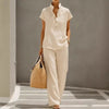 Cardigan & Short Sleeve Top + Pants Three-Piece Set – Solid Color Casual Lounge by FitiqueFit