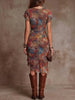 Women’s Slim-Fit Printed V-Neck Defined Waist Dress by FitiqueFit