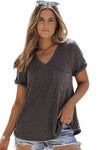 Laurel Green Twist Short Sleeve Corded V Neck Top