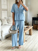 Women's V-Neck Loose Short-Sleeve Top & Wide-Leg Pants Set by FitiqueFit