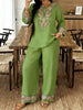 Women’s Ethnic Two Piece Set with Long Sleeve Shirt and Cropped Pants by FitiqueFit