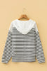 Black Stripe Textured Hooded V Neck Casual Long Sleeve Top by Wild and Free Boutique