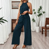 Women's Halter Neck Cropped Top & Wide-Leg Pants Two-Piece Set by FitiqueFit