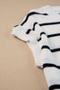 White Stripe Round Neck Batwing Sleeve Sweater