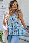Multicolor Abstract Print Boho Flounce Hem Sleeveless Shirt