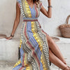 Women's Boho Geometric Print Puff Sleeve A-Line Maxi Dress – 3 Colors S–XL by FitiqueFit