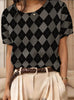 Women's Retro Short-Sleeve Jacquard Knit Top by FitiqueFit