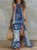 Women's Printed Halterneck Split Maxi Dress – Loose Fit Sleeveless by FitiqueFit