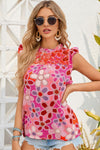Pink Embroidered Detail Floral Print Ruffle Trim Tank Top