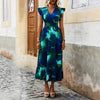 Women's V-Neck Floral Print A-Line Midi Dress – High Waist Sleeveless by FitiqueFit