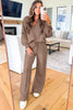 Dark Khaki Polo Collar V Neck Pullover and Drawstring Sweatpants Set by Wild and Free Boutique