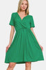 Surplice Short Sleeve Brushed DTY Dress – Elegant, Chic Surplice Neckline, Soft Brushed Fabric, Perfect for Day-to-Night Wear by Stevvex