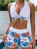 Bikini Floral Halter Neck 2 Piece Swimsuit for Women – Elegant Backless Bikini Set with Tie-Neck Bow and High Waist Shorts Bottoms – Stretchy and Comfortable Summer Swimwear for Beach Pool and Vacation by Stevvex