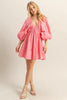 Plunge Balloon Sleeve Poplin Mini Dress with Pockets –Bold, Chic, Sexy and Trendy Plunge Neckline Dress with Balloon Sleeves and Functional Pockets by Stevvex