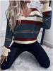 Women's French Vintage Striped Sweater | V-Neck Long Sleeve Stretch Knit by FitiqueFit
