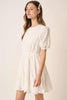 Eyelet Round Neck Puff Sleeve Mini Dress–Cute, Elegant, Feminine and Chic Mini Dress with Romantic Puff Sleeves and Delicate Eyelet Design by Stevvex