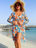 Luxe Lines 3-Piece Geometric Bikini Set for Women – High Rise Drawstring Bikini with Boxer Shorts & Long Sleeve Sheer Kimono Cover-Up – Bold & Breezy Women’s Swimwear for Summer Beach Pool & Getaways by Stevvex